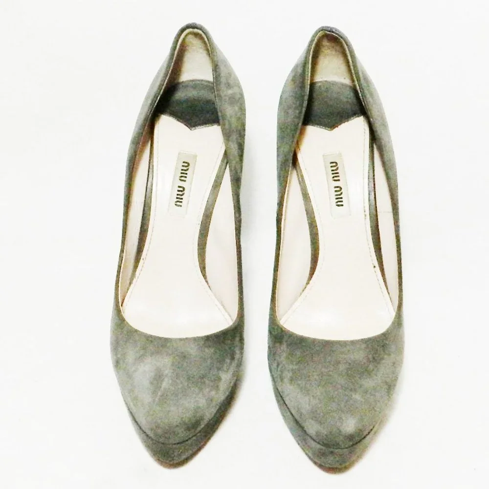 Miu Miu Gray Suede Platform Pumps Heels EU 39 EUC